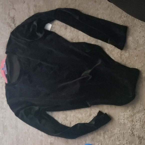 Good American Black Velvet Long Sleeve Bodysuit Stretchy Luxe Top - Picture 2 of 5